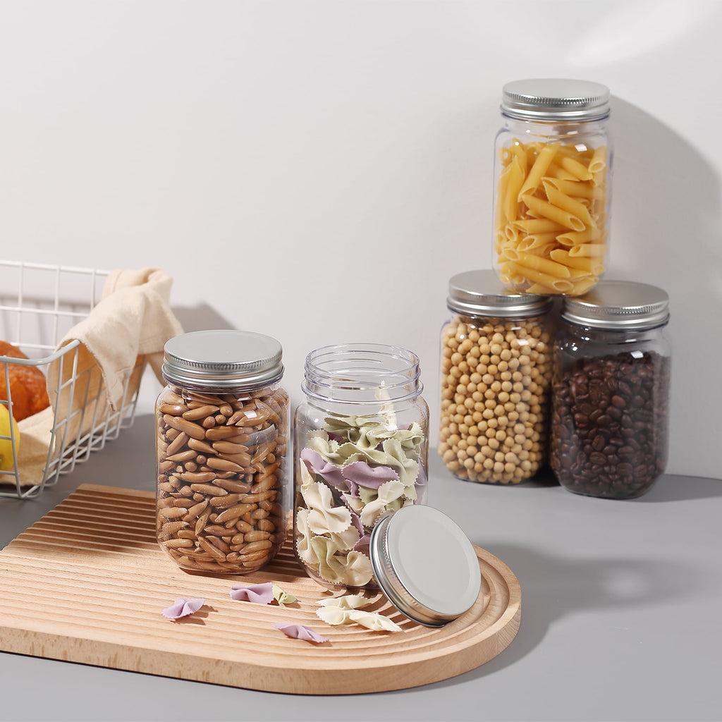16 oz Airtight Jars with Silver Lids Plastic Food Storage Canister Clear Kitchen Jar Containers for Candy, Cookie, Ri... - Image 2