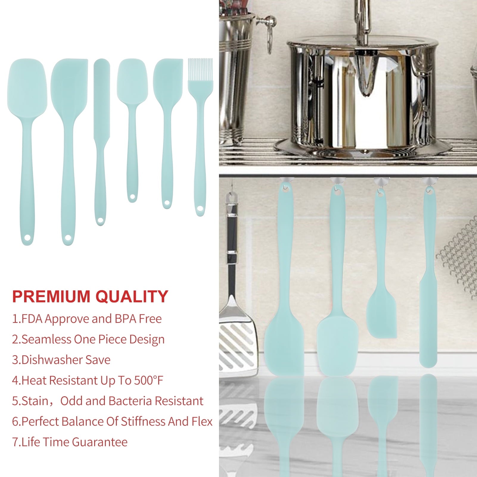 AOWOO Silicone Spatula Set of 6, Food Grade Rubber Spatulas and Cooking Utensils, Heat-Resistant Kitchen Non Stick Utensils for Cooking, Bak - Image 4