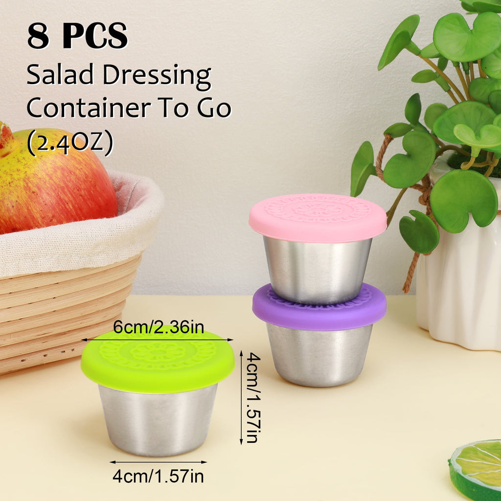 Bocaoying 8 Pack Salad Dressing Container To Go, 2.4 oz/70ml Reusable Small Condiment Containers with Lids, Leakproof Silicone Lids Stainles - Image 2