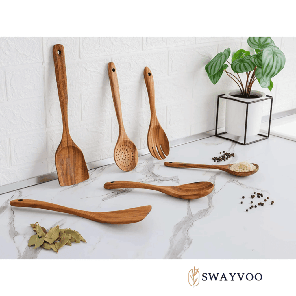 Wooden Spoons for Cooking, 6-Piece 100% Natural Teak Wooden Utensils for Cooking — Heat Resistant, Non-Stick Safe, Wo... - Image 4