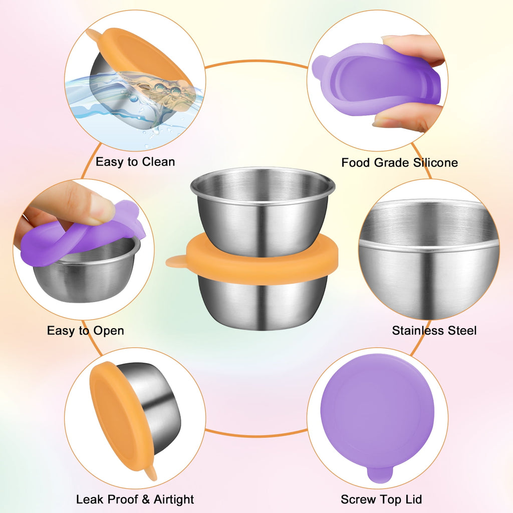 AOWOO 6 Pcs 1.6 Oz Salad Dressing Container To Go, Condiment Cups Containers with Lids, Stainless steel Reusable Leakproof Dipping Sauce Cup - Image 4