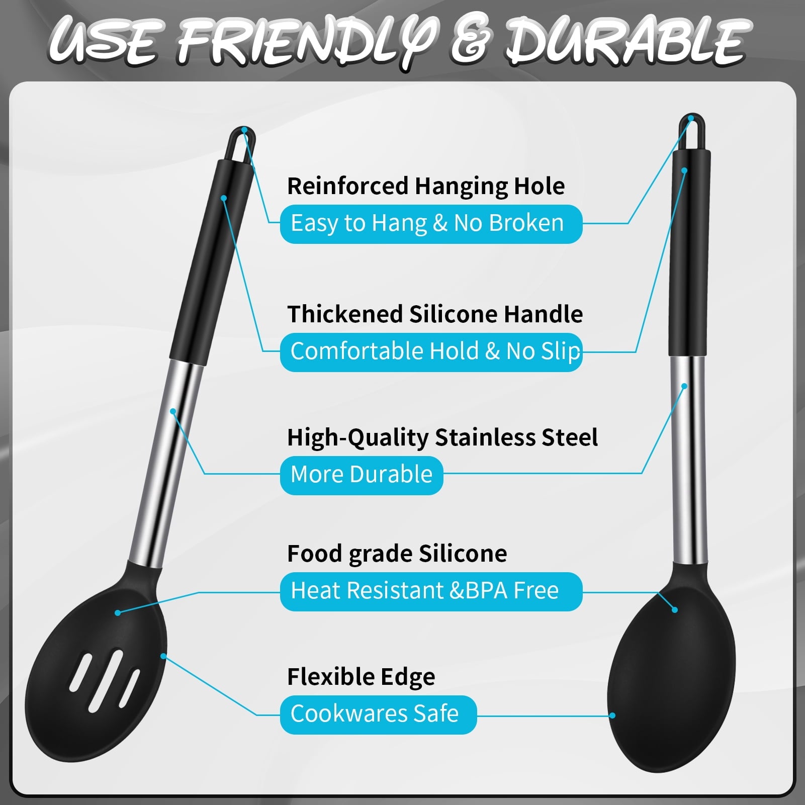 sixwipe Silicone Cooking Spatulas and Spoons, 4 Pack Heat Resistant Silicone Cooking Utensils Set, Non-stick Large Kitchen Silicone Spatula - Image 4