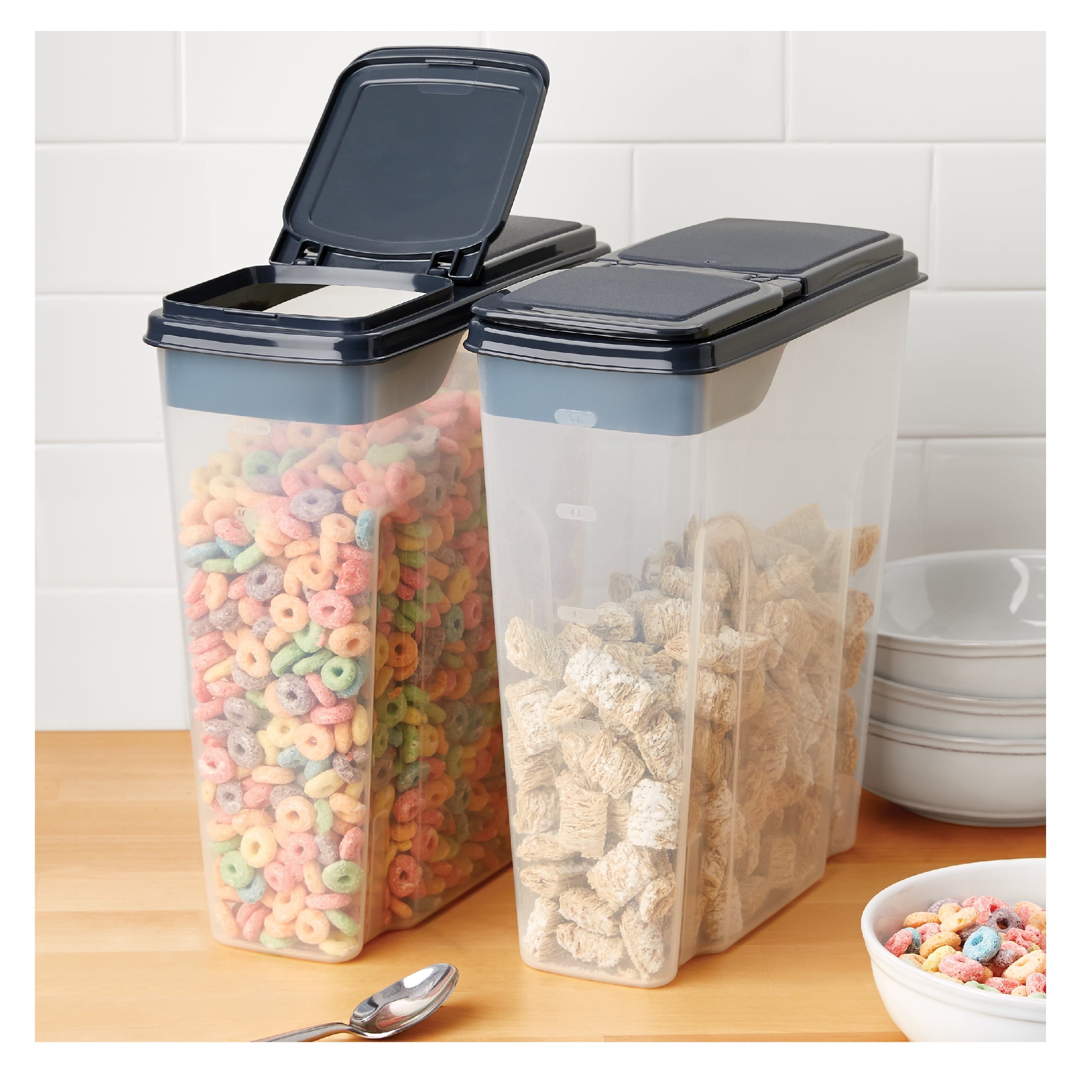 Mainstays 2-Pack Plastic Cereal Keeper Storage Containers, Kitchen Pantry Organizer Canisters for Cereal and Dry Food Storage, 24 Cup Capaci - Image 6