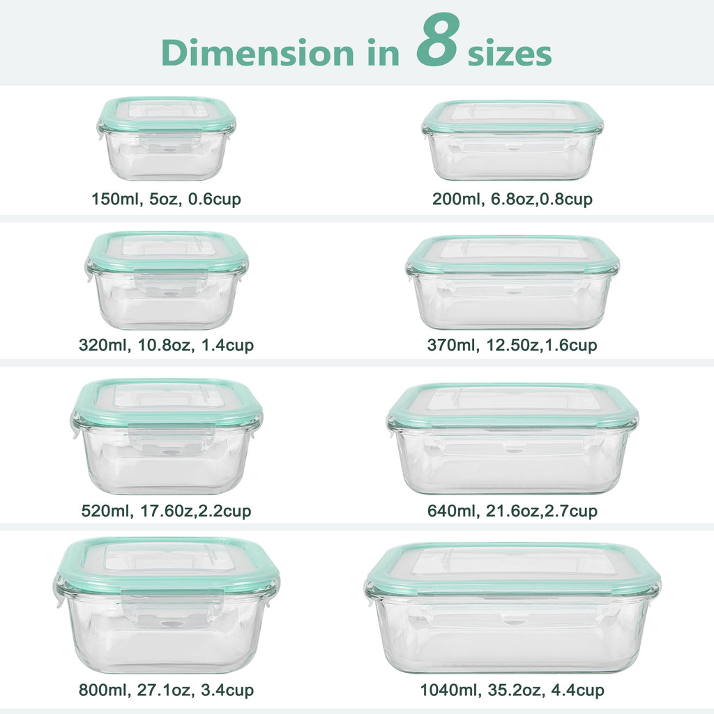 8 Pack Glass Meal Prep Containers, Food Storage Containers with Lids, Glass Lunch Boxes, Airtight Bento Boxes, for Mi... - Image 5