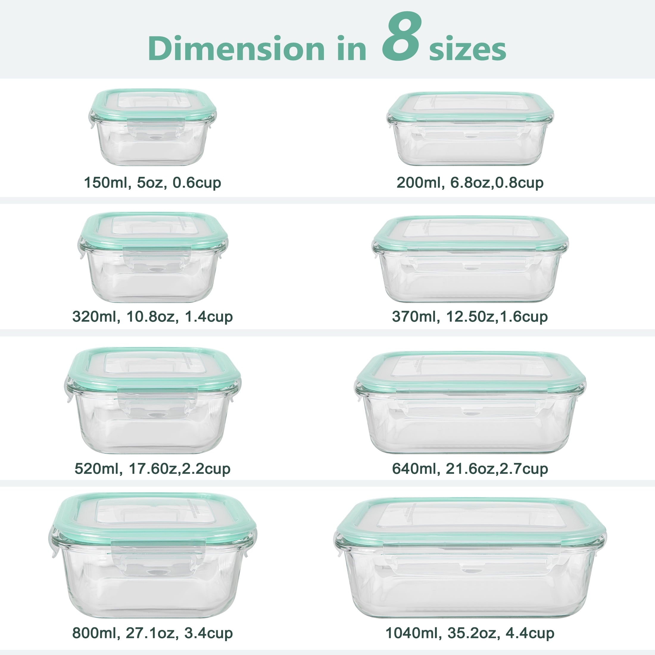 8 Pack Glass Meal Prep Containers, Food Storage Containers with Lids, Glass Lunch Boxes, Airtight Bento Boxes, for Mi... - Image 5