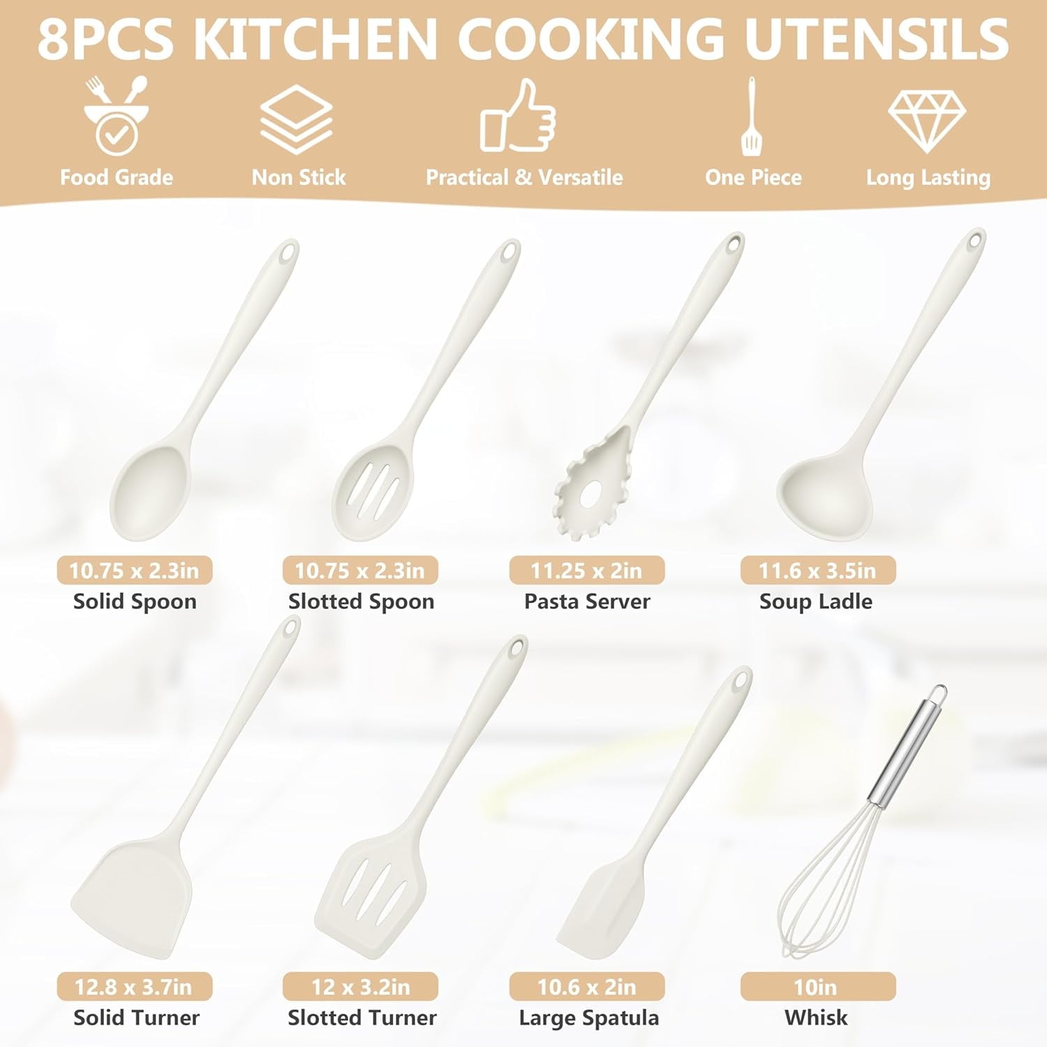 8 count Utensils - Kitchen Silicon Utensils Set, Turner, Spatula, Spoon, Whisk, Kitchen Gadgets Tools for Nonstick Co... - Image 2