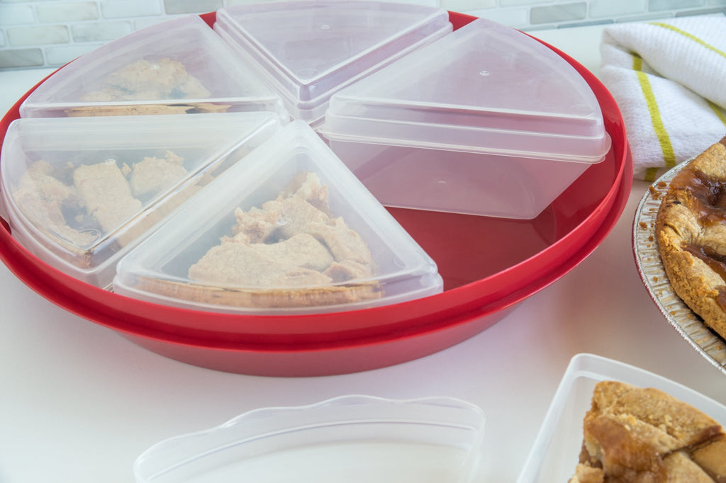 Saver with 6 Individual Slice Containers, Red Carrier With Lid, 13.5" x 13.5" x 2.75" - Image 3