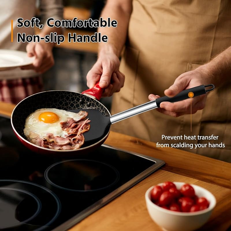 4-Piece Silicone Cooking Utensils Set, Heat Resistant Non-Stick Kitchen Utensils with Stainless Steel Handle, Slotted... - Image 4