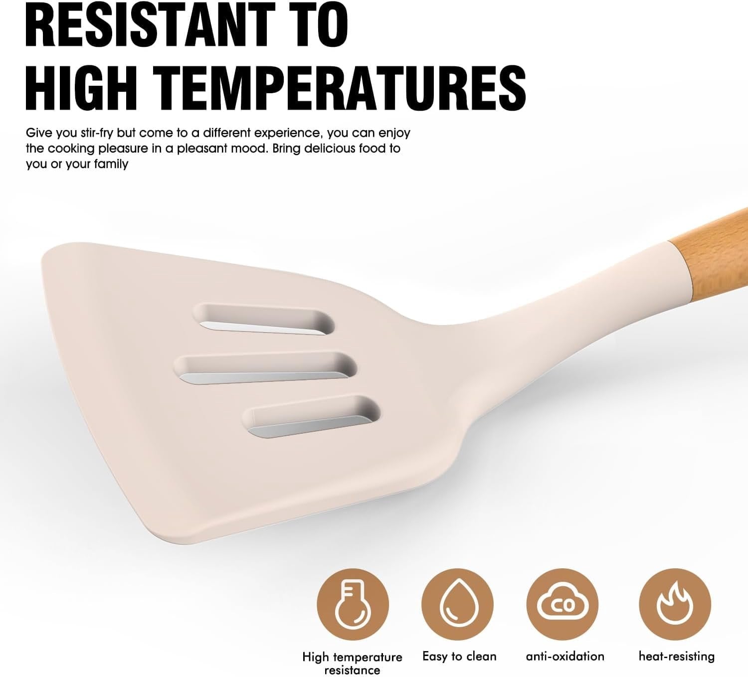 Set - Kitchen for Wooden Handles, Heat Resistant Kitchen Utensil Spatula Sets w Holder, Gadgets for Non-Stick Cookwar... - Image 6