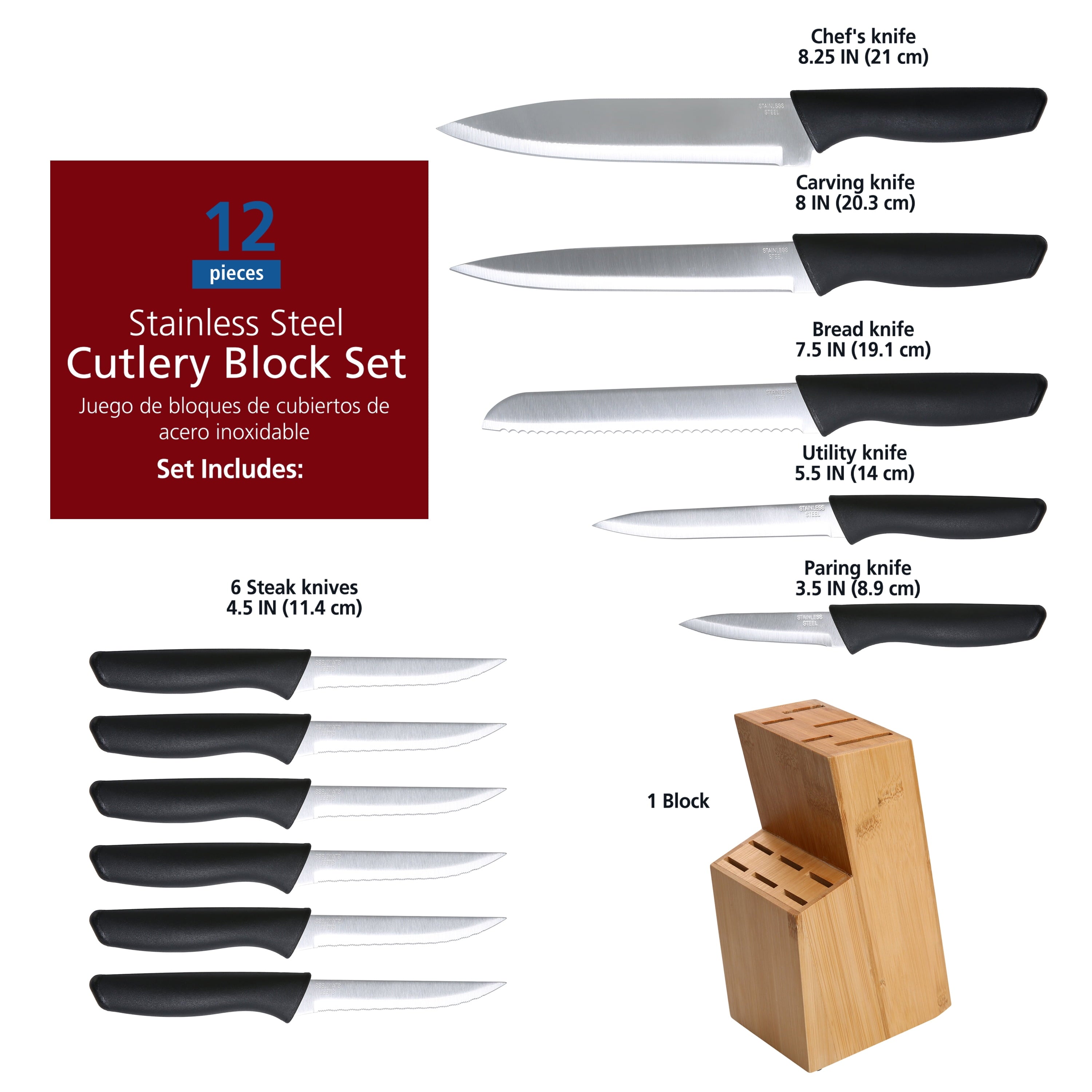 12 Piece Cutlery Set with Soft Grip Handles and Bamboo Storage Block - Image 4