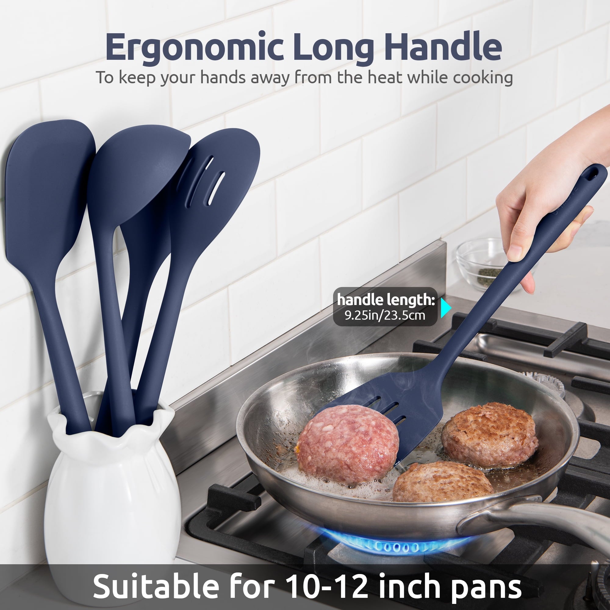 Silicone Kitchen Cooking Utensil Set: Heat Resistant 13.6in Long Kitchen Gadgets, Free Non Stick Rubber Cook Accessor... - Image 3