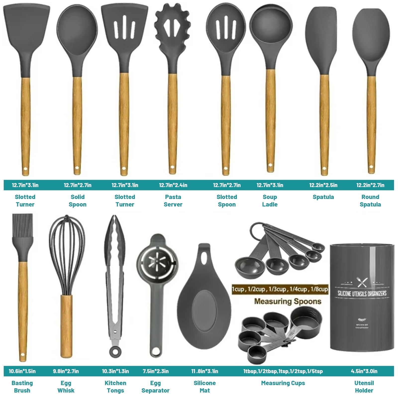 24 Pcs Silicone Cooking Utensils Set, 446 Heat Resistant Kitchen Utensils Turner, Tongs,Spatula,Spoon,Brush,Whisk - Image 2