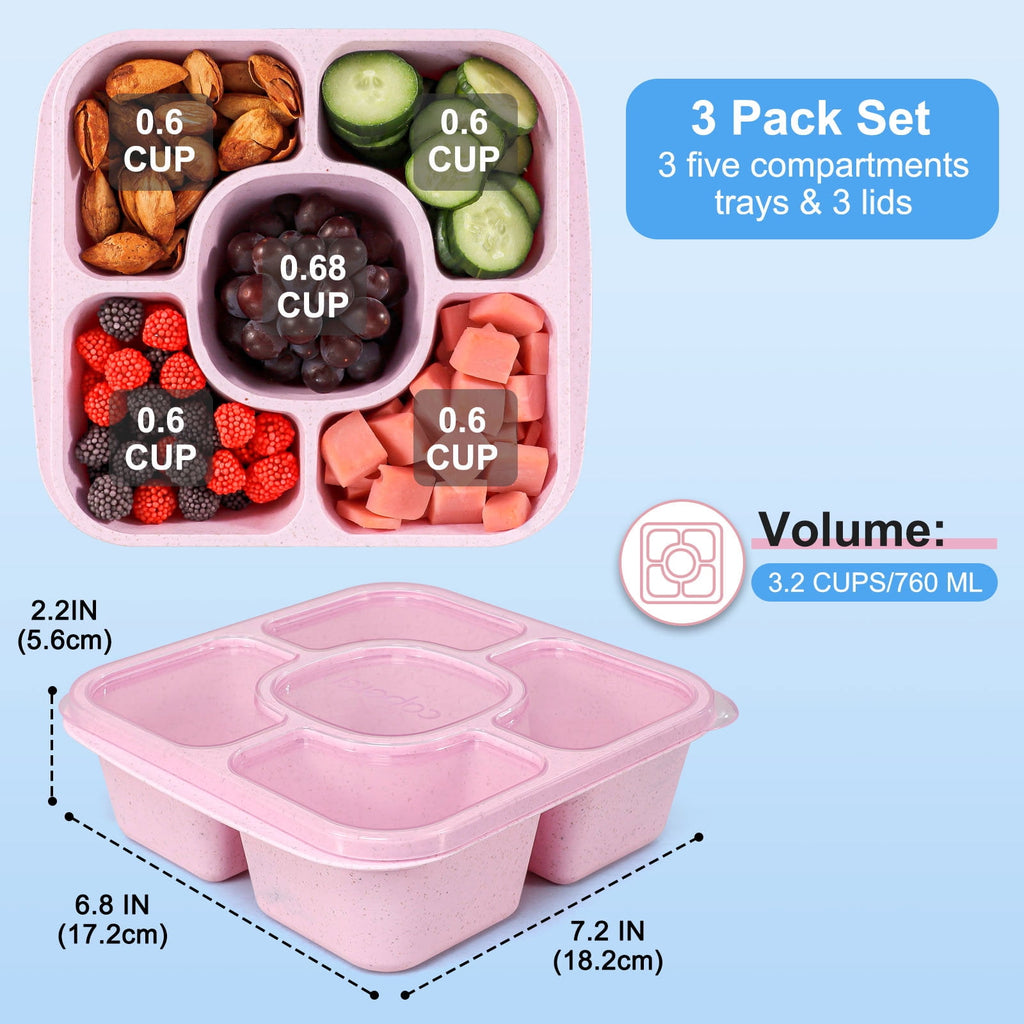 Caperci 3 Pack Lunchable Snack Containers -660ml 5 Compartment Lunchable Containers with Dividers, Dishwasher Safe, New Virgin PP Translucen - Image 2