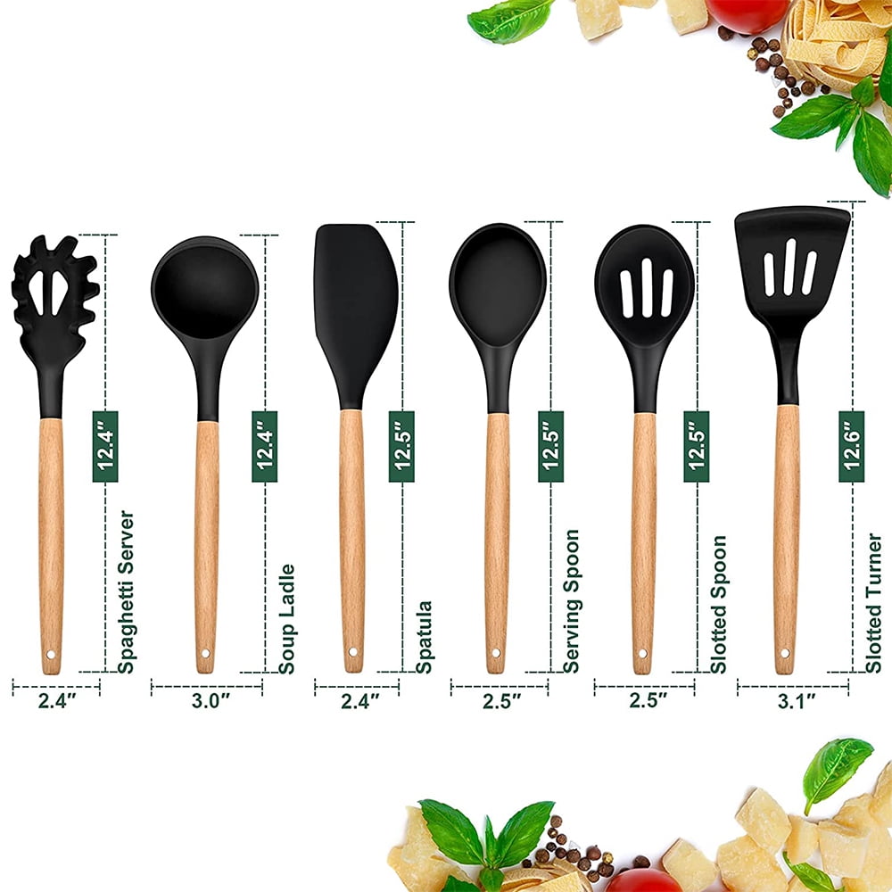 Kitchen Utensils Set of 6, Silicone Cooking Utensils with Wooden Handle, Non-Stick Cookware & Heat Resistant, Include... - Image 5