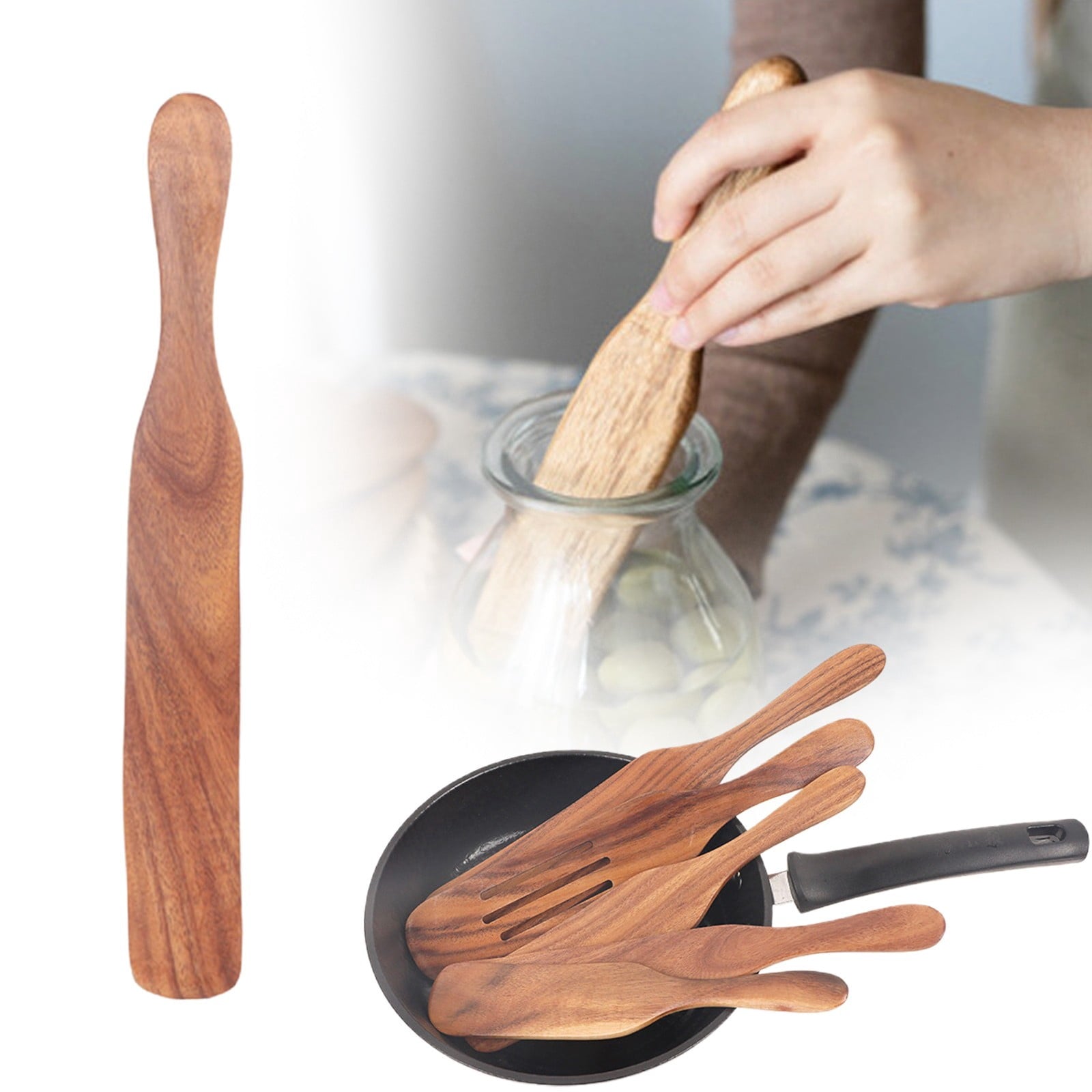 1 Pack Wooden Spurtle Spatula for Sourdough Starter Mixing, Long Handle Jar Scraper for Reaching Bottom, Dough Whisk ...
