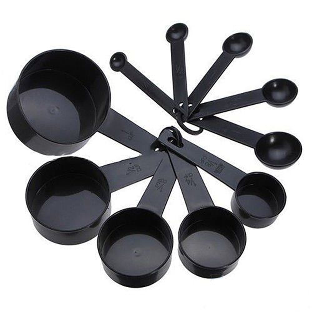 10-Piece Plastic Measuring Cups and Spoons Set - Baking & Cooking Tools with Exact Measurements (1/8 Cup to 1 Cup, 1/4 tsp to 1 tbsp) for Ki
