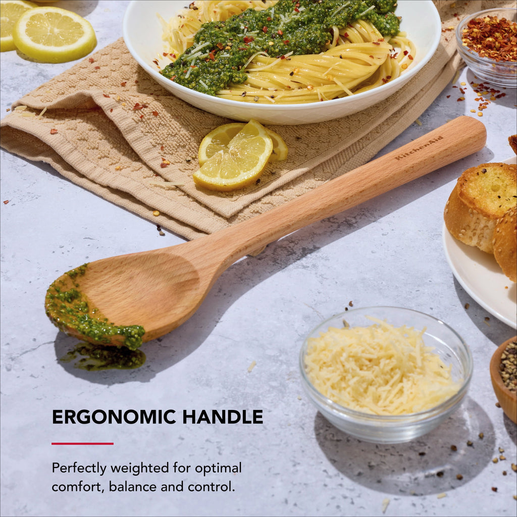 KitchenAid 2-Piece Wooden Kitchen Cooking Utensils Set, Beech Wood - Image 3