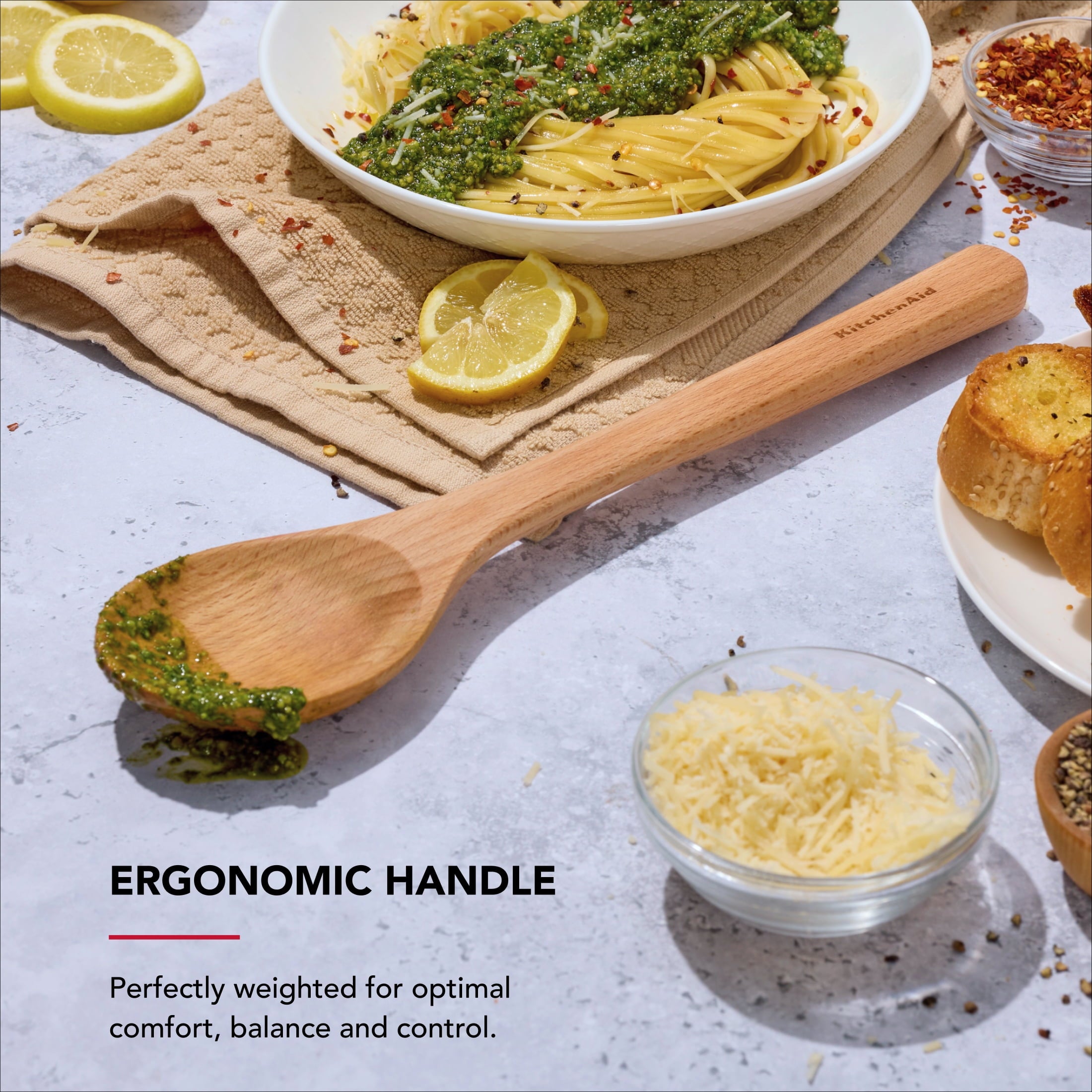 KitchenAid 2-Piece Wooden Kitchen Cooking Utensils Set, Beech Wood - Image 3