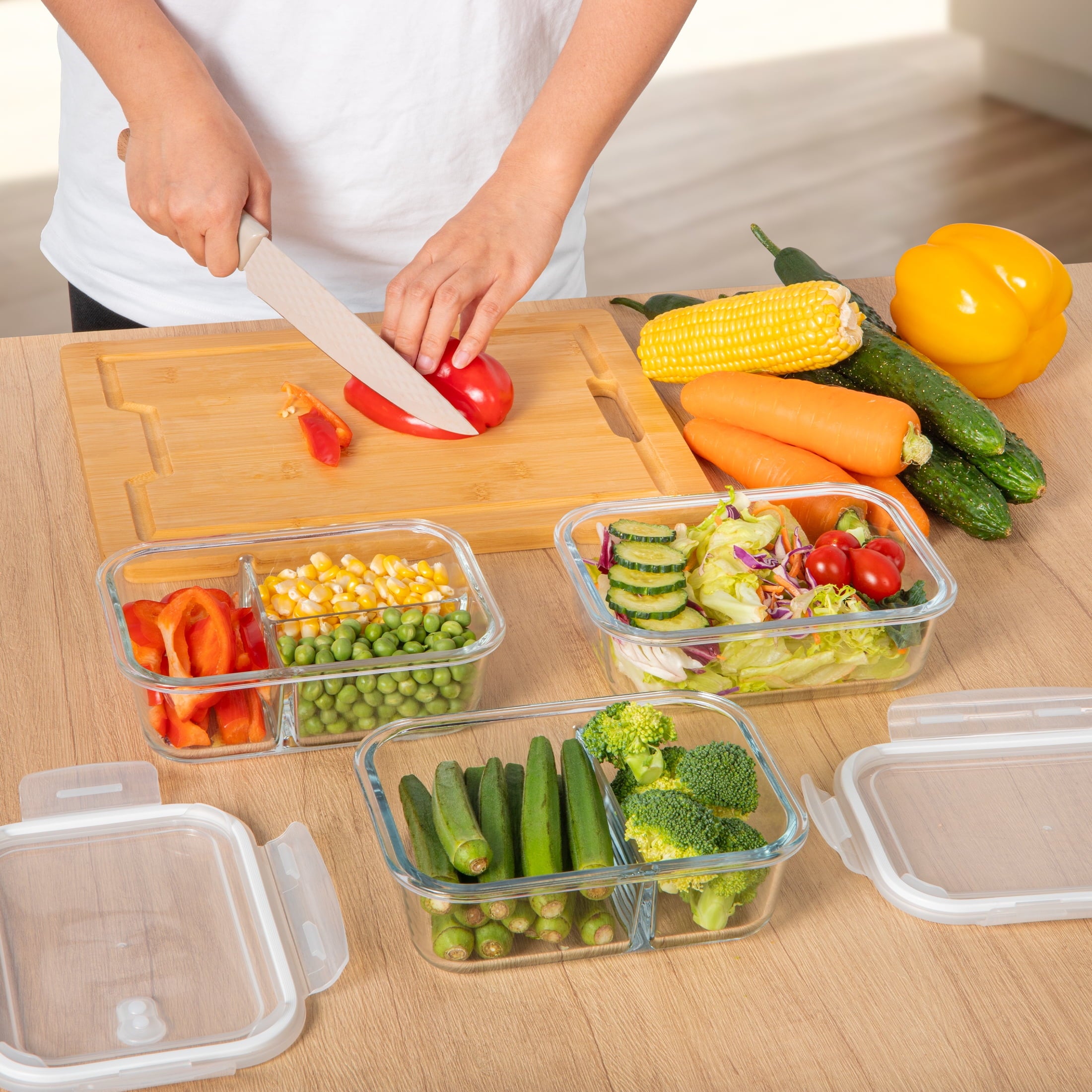 Glass Food Storage Container with Lids, 3 Pack 34 Oz Meal Prep Containers, 1 & 2 & 3 Compartment Lunch Container, Air... - Image 2