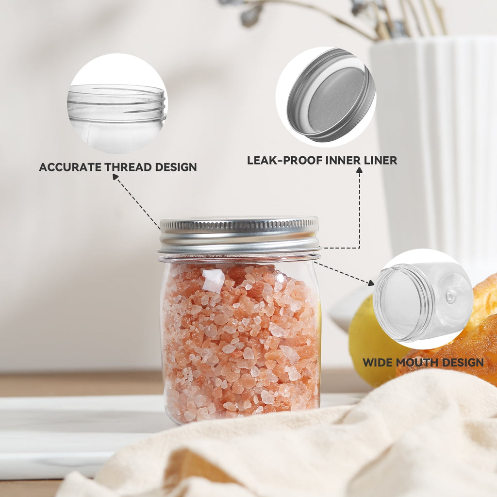 8 oz Airtight Jars with Silver Lids Plastic Food Storage Canister Clear Kitchen Jar Containers for Candy, Cookie, Ric... - Image 6