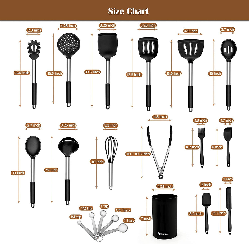 MUSENTIAL 20-Piece Kitchen Utensil Set with Holder, BPA-Free Silicone and Stainless Steel Handle, Non-Stick and Heat Resistant Cooking Spatu - Image 3