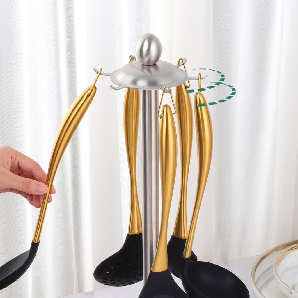 Silicone Cooking Utensils Set, 6-Piece Non-Stick Kitchen Utensil Set with Titanium Stainless Steel Handles & Holder, Spatula, Spoon, Tongs f - Image 6