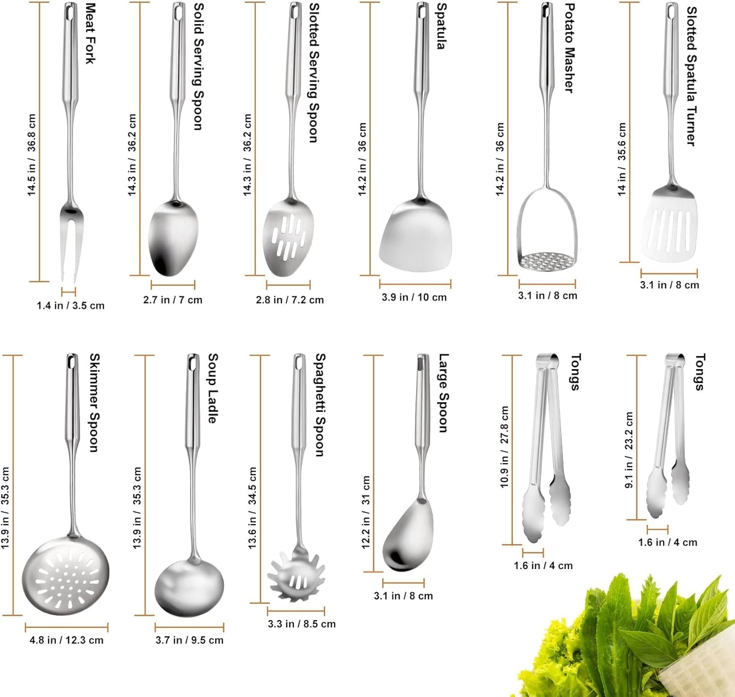 12-Piece Stainless Steel Cooking Utensils Set with Ergonomic Handles, Dishwasher Safe Metal Kitchen Tools for Home and Professional Use