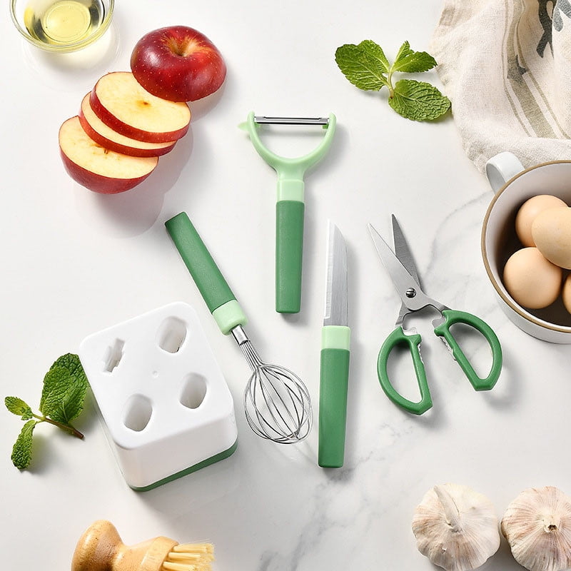 5 Piece Multifunctional Kitchen Gadget Set,All In One Cooking Tools,Peeler Paring Knife Egg Whisk Scissors,Kitchen Utensils With Storage Bas - Image 4