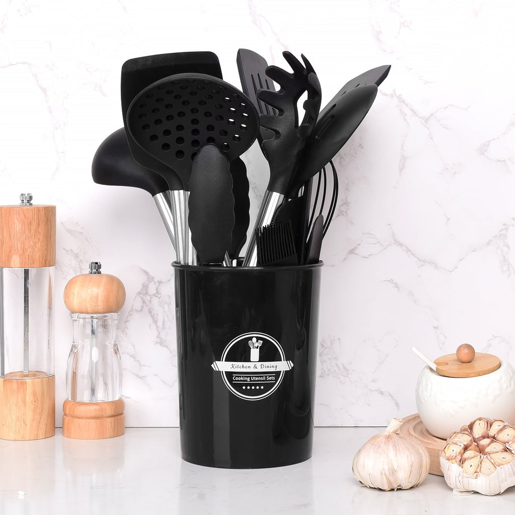 Silicone Cooking Utensils Set, 26 Pcs, Heat Resistant Kitchen Utensils Set, Black - Image 2