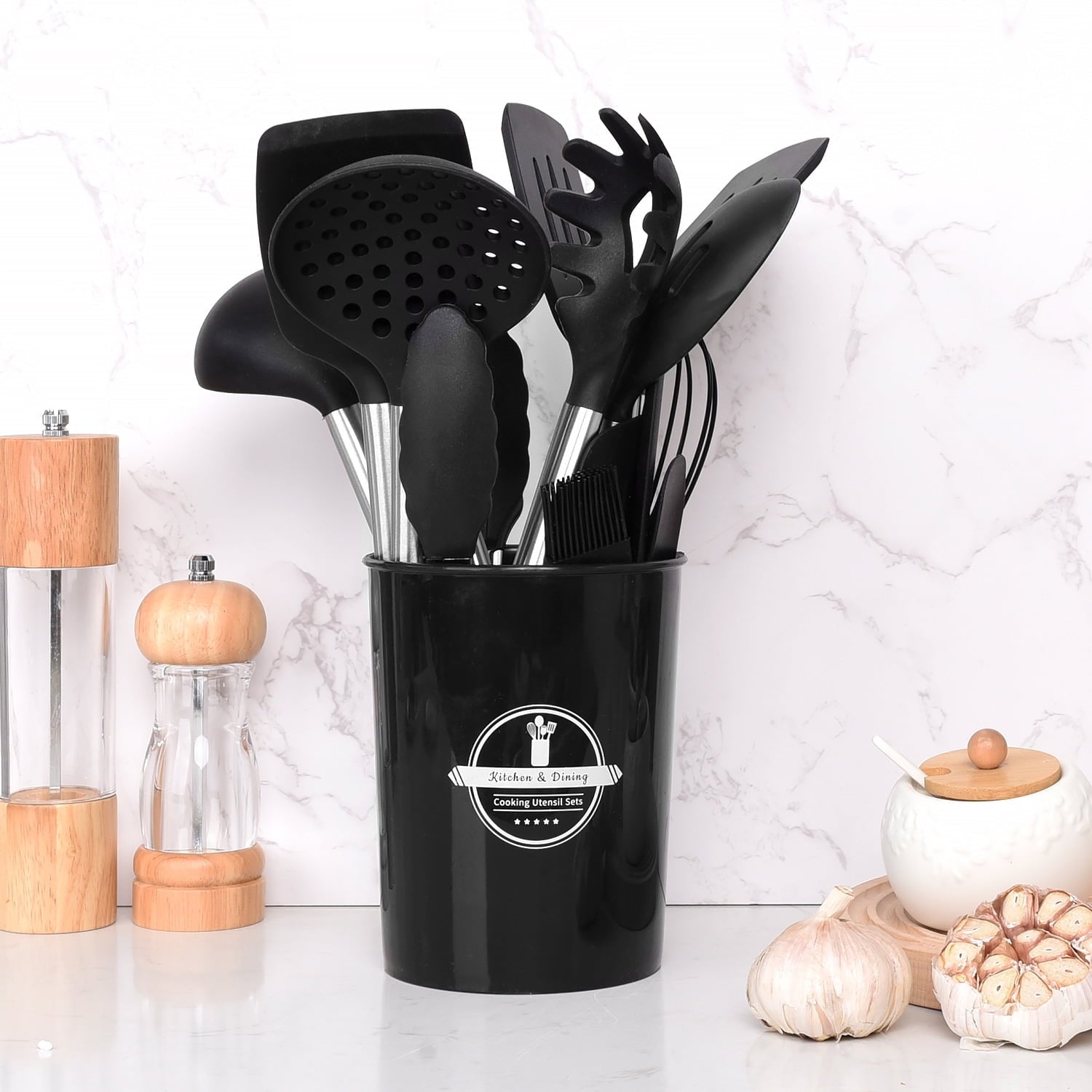 Silicone Cooking Utensils Set, 26 Pcs, Heat Resistant Kitchen Utensils Set, Black - Image 2
