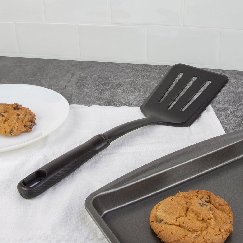 (8 pack) Nylon Slotted Kitchen Turner with Soft Grip Handle, Black - Image 6