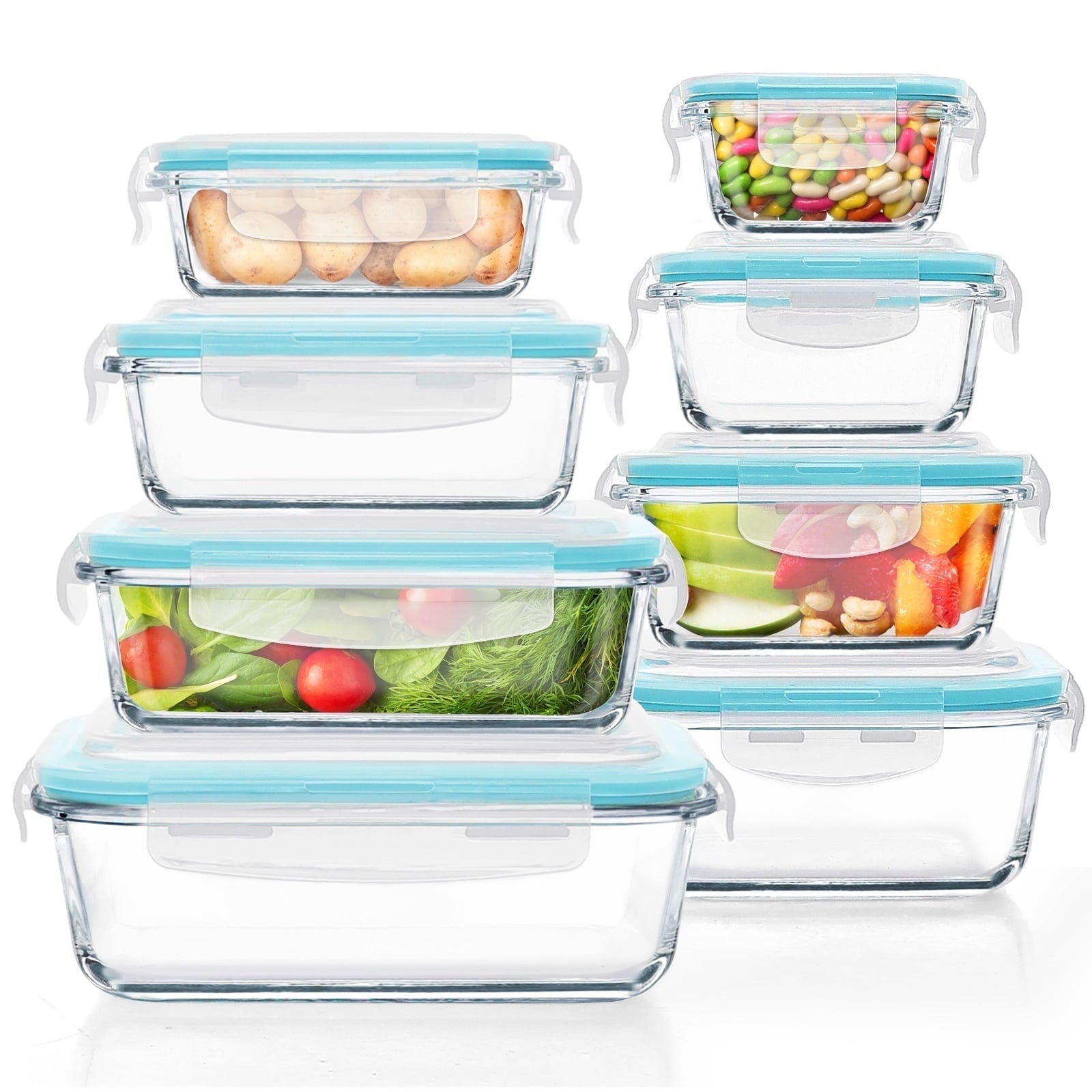 16 Pcs Glass Food Storage Containers , Meal Prep , Airtight Bento Boxes with Leak Proof Locking Lids, Microwave/Oven/...