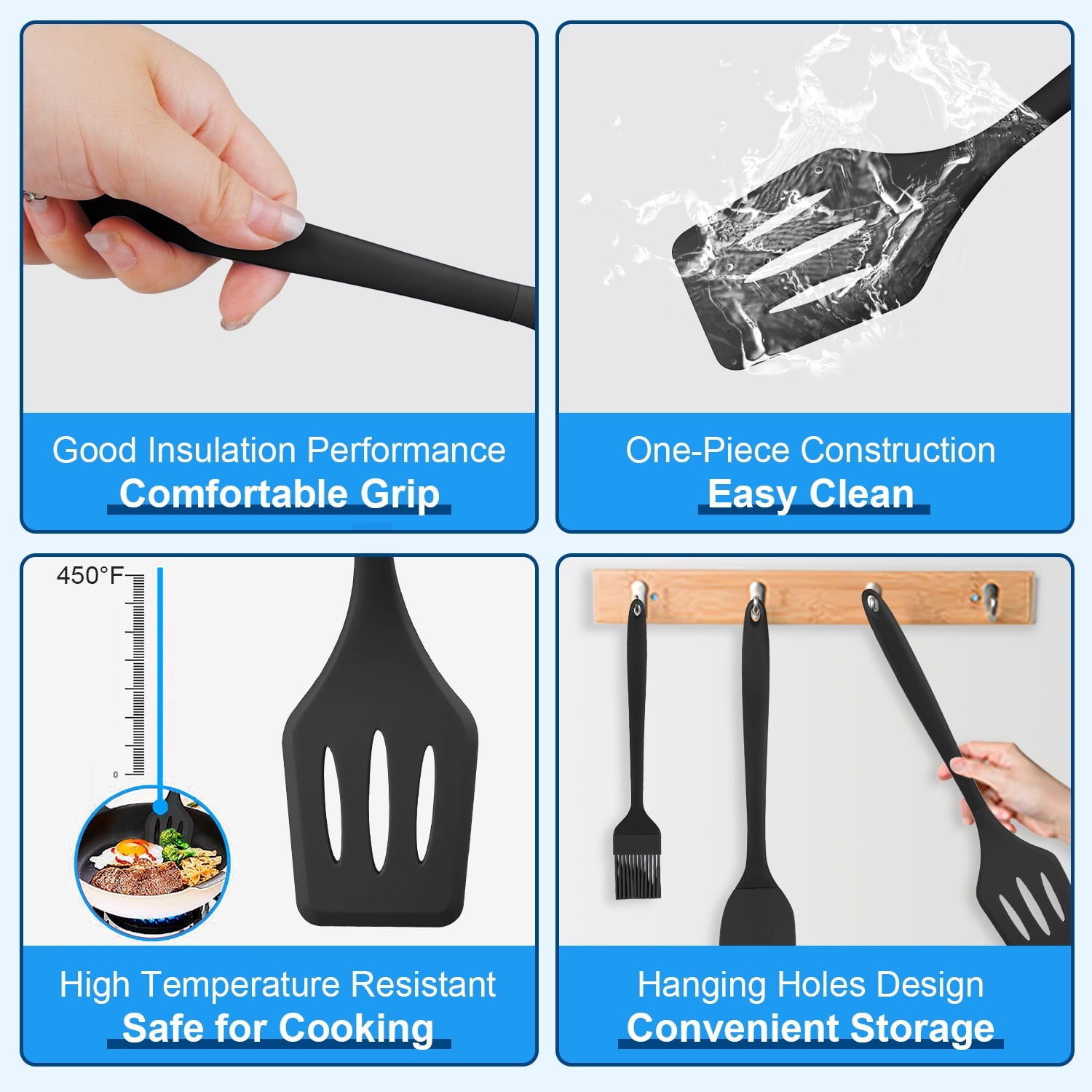 Silicone Cooking Utensils Sets,AILKIN 5-Piece Kitchen Utensil Set 600F Heat Resistant Non-stick Rubber Cookware Kitchen Silicone Cooking Ute - Image 5
