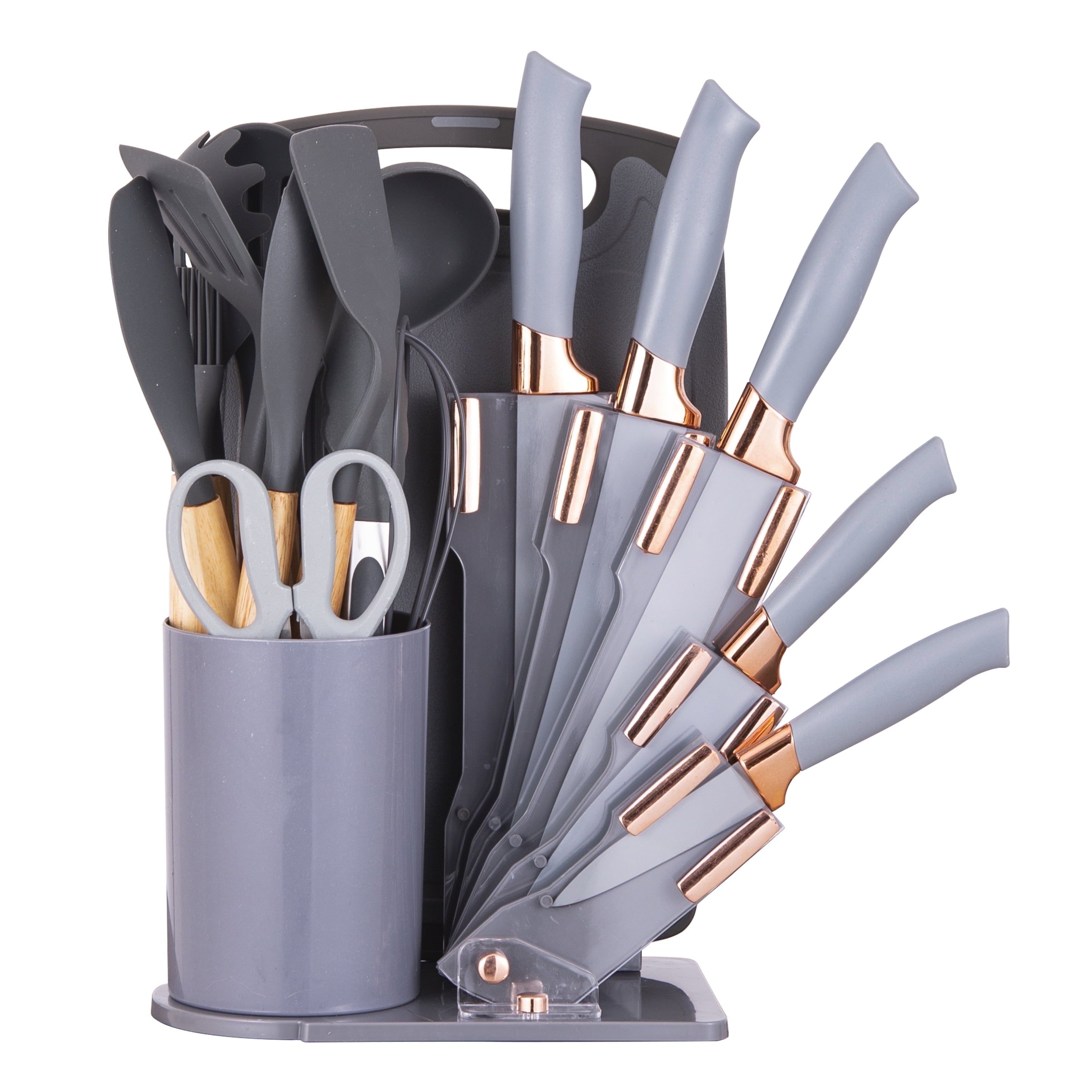 19-Piece Silicone Kitchen Utensil & Knife Set - Heat-Resistant Cooking Tools Non-Stick Safe Gift for Mom or Women Gray