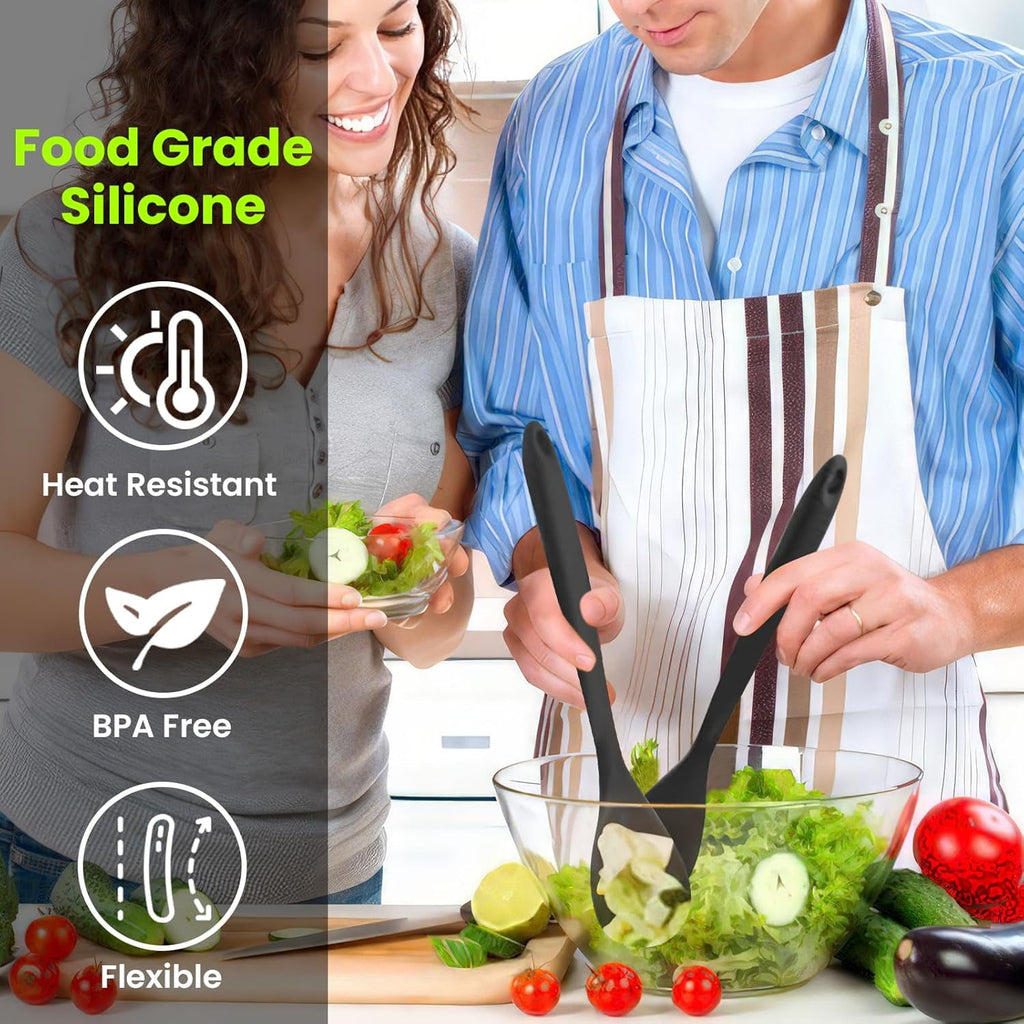 Silicone Cooking Spoons, 2 Pieces 11" Heat Resistant Silicone Kitchen Utensils Set Large Serving Stirring Spoons for Non Stick Cooking, Mixi - Image 4
