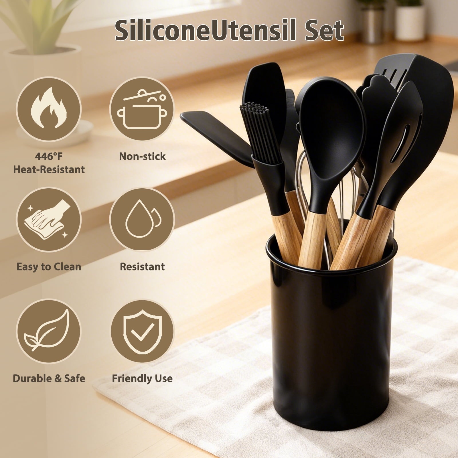 Silicone Cooking Utensils Set, Heat Resistant Kitchen Cooking Utensils Set, 12 PCS Handle Silicone Kitchen Gadgets Ut... - Image 2
