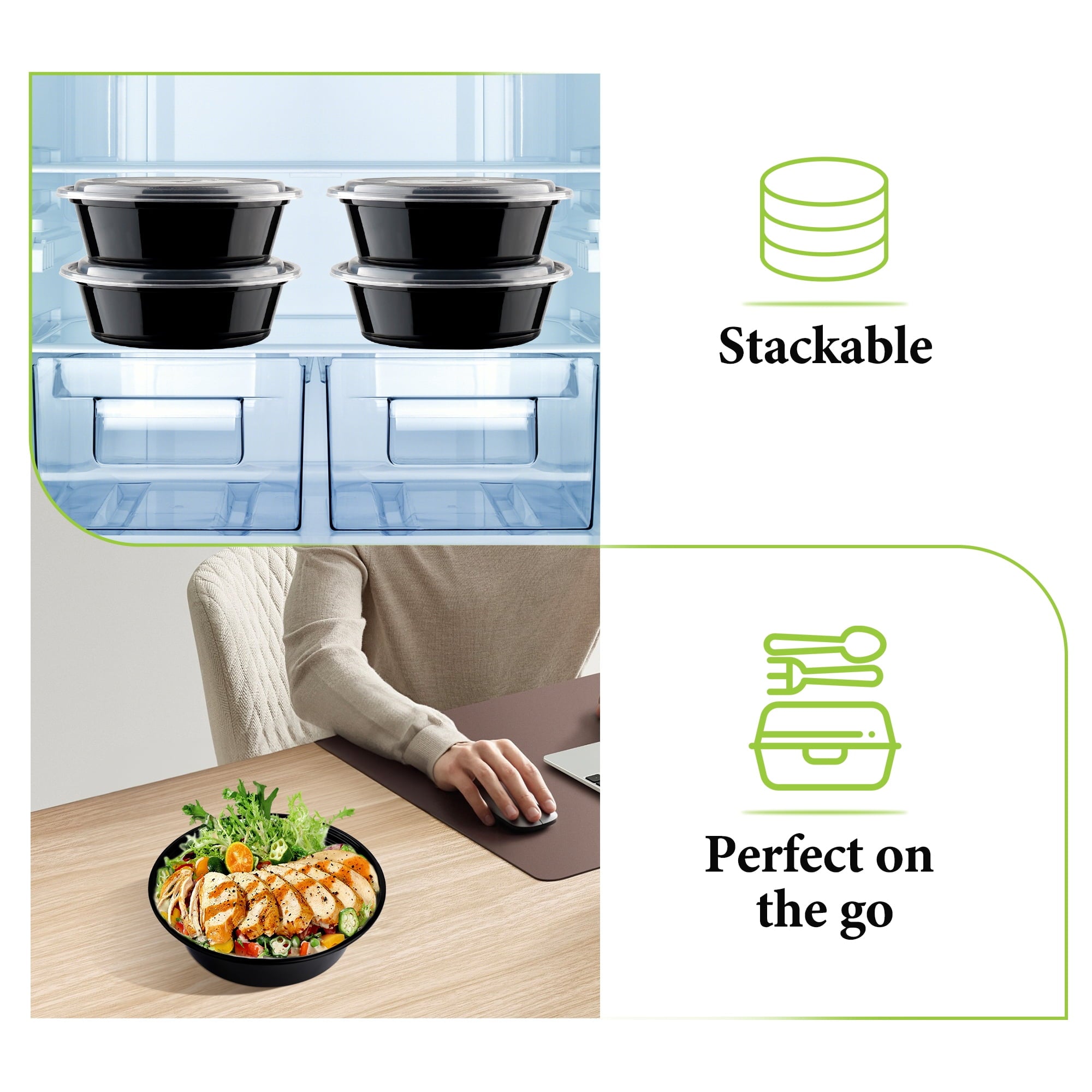 30-Pack Reusable Meal Prep Containers Microwave Safe Food Storage Containers with Lids, Round Take Out Disposable Plastic Bento Lunch Box To - Image 6