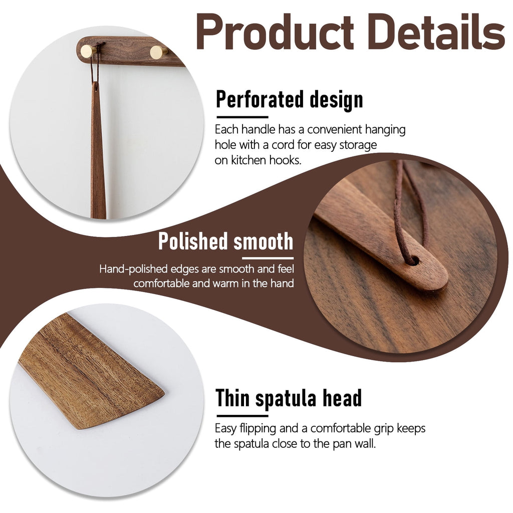 2 12" & 10" Teak Wood Spatula Set, Flat Wooden Spatula Turner, Small Wood Egg Flipper Utensils Cookware for Cooking S... - Image 3