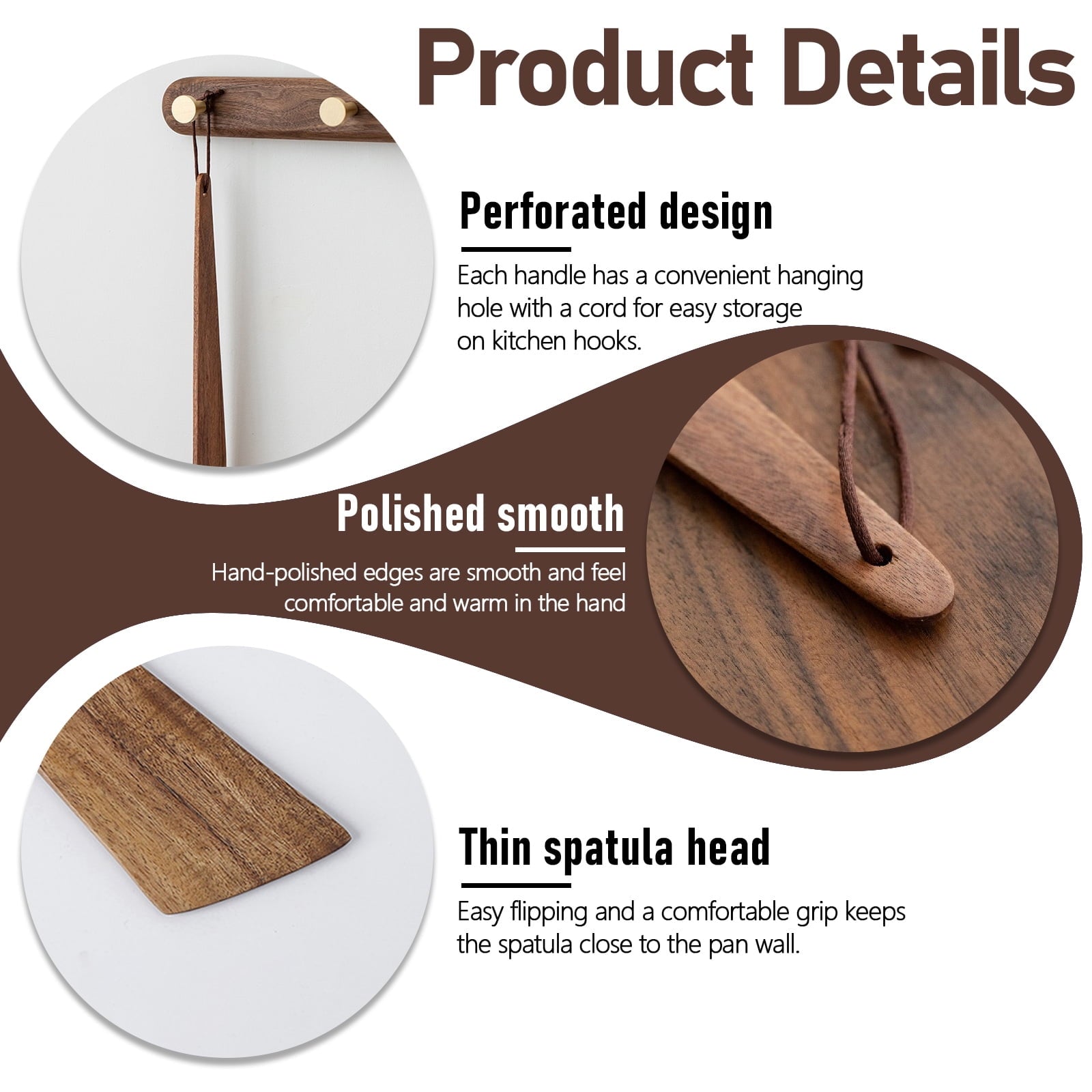2 12" & 10" Teak Wood Spatula Set, Flat Wooden Spatula Turner, Small Wood Egg Flipper Utensils Cookware for Cooking S... - Image 3