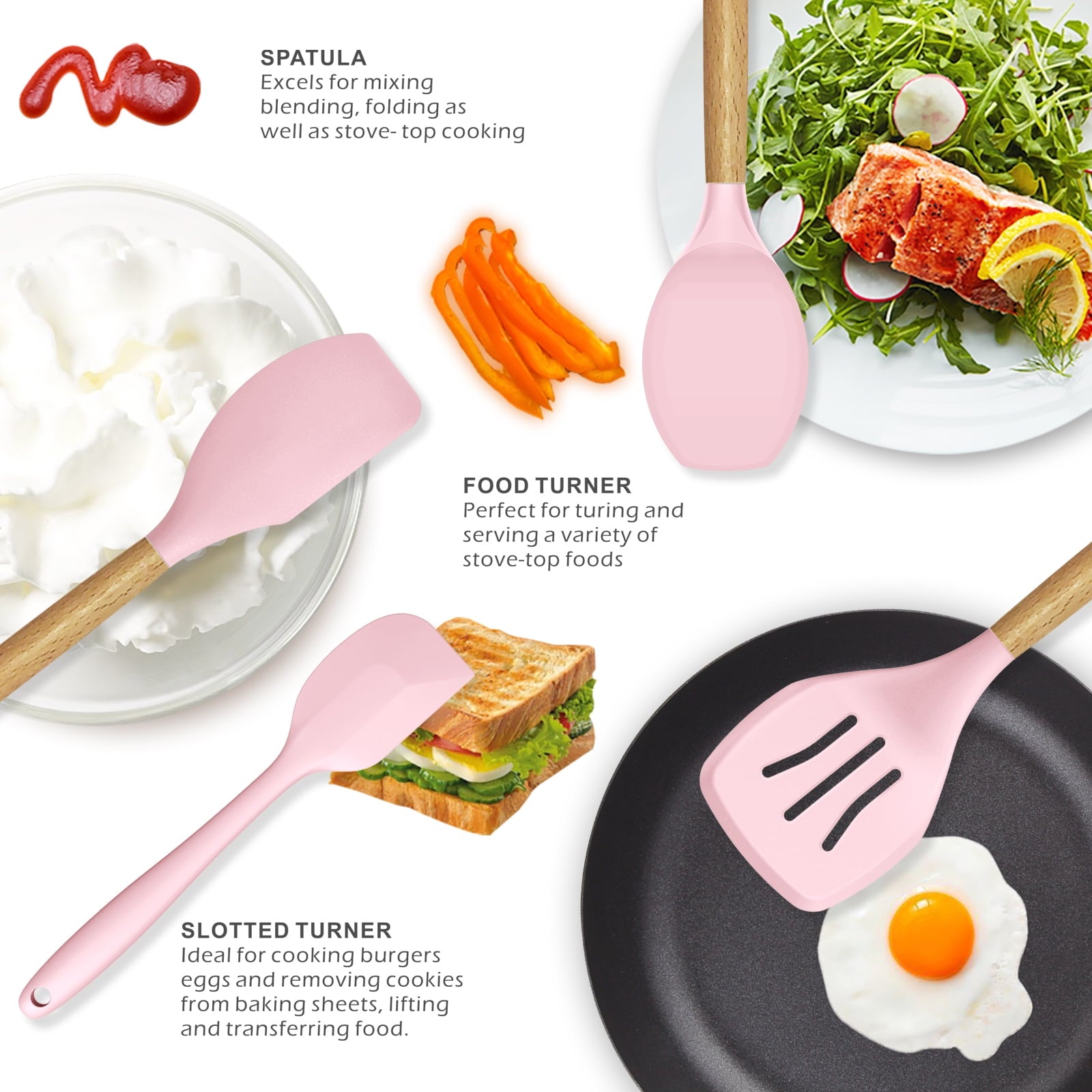 Silicone Cooking Utensils Set - Heat Resistant Silicone Kitchen Utensils for Cooking,Kitchen Utensil Spatula Set w Wo... - Image 3