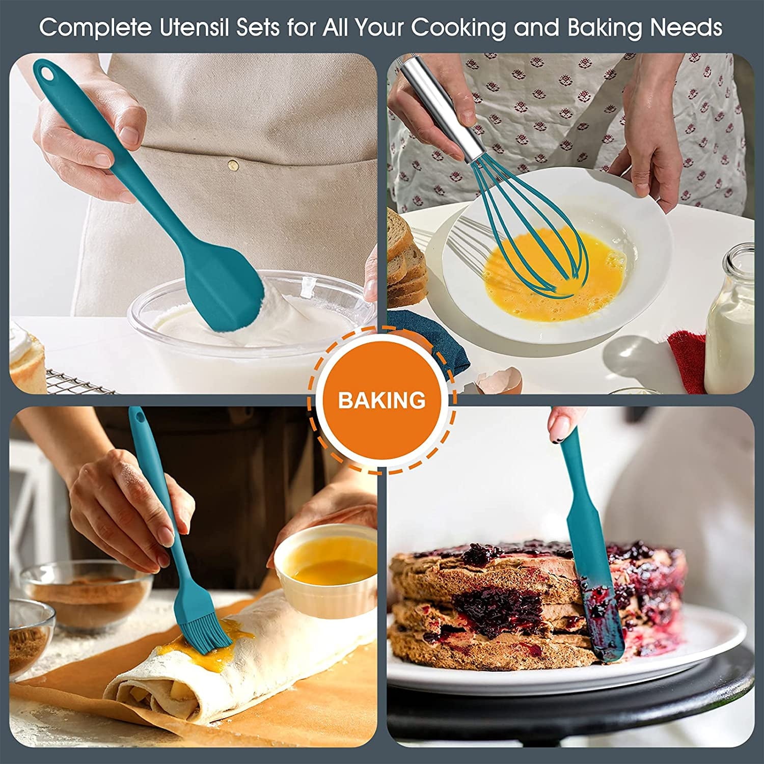 Vesteel 15-Piece Kitchen Utensils Set, Silicone Cooking Utensils with Holder, Non-stick Cookware Friendly & Heat Resistant - Teal Blue - Image 6