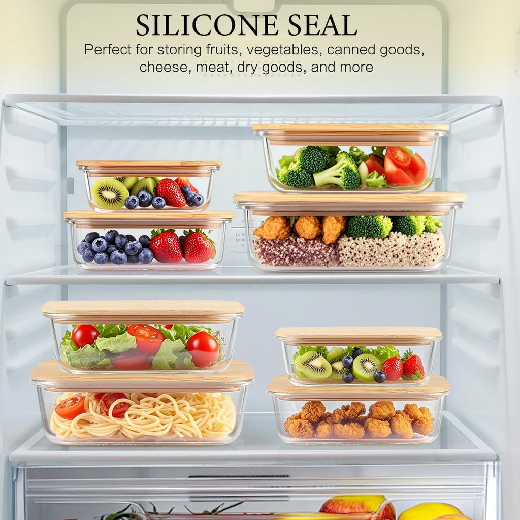 8 Pcs Glass Food Storage Containers with Bamboo Lids, Meal Prep Glass Containers Bento Lunch Box, Safe for Microwave,... - Image 5