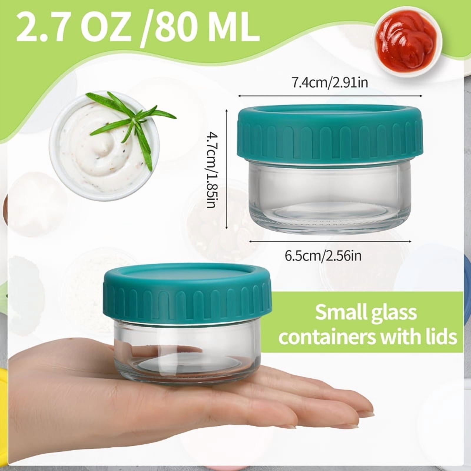 8 Pack Salad Dressing Container to Go, 2.7 oz Glass Condiment Containers with Lids for Lunch Box, Small Sauce Contain... - Image 2