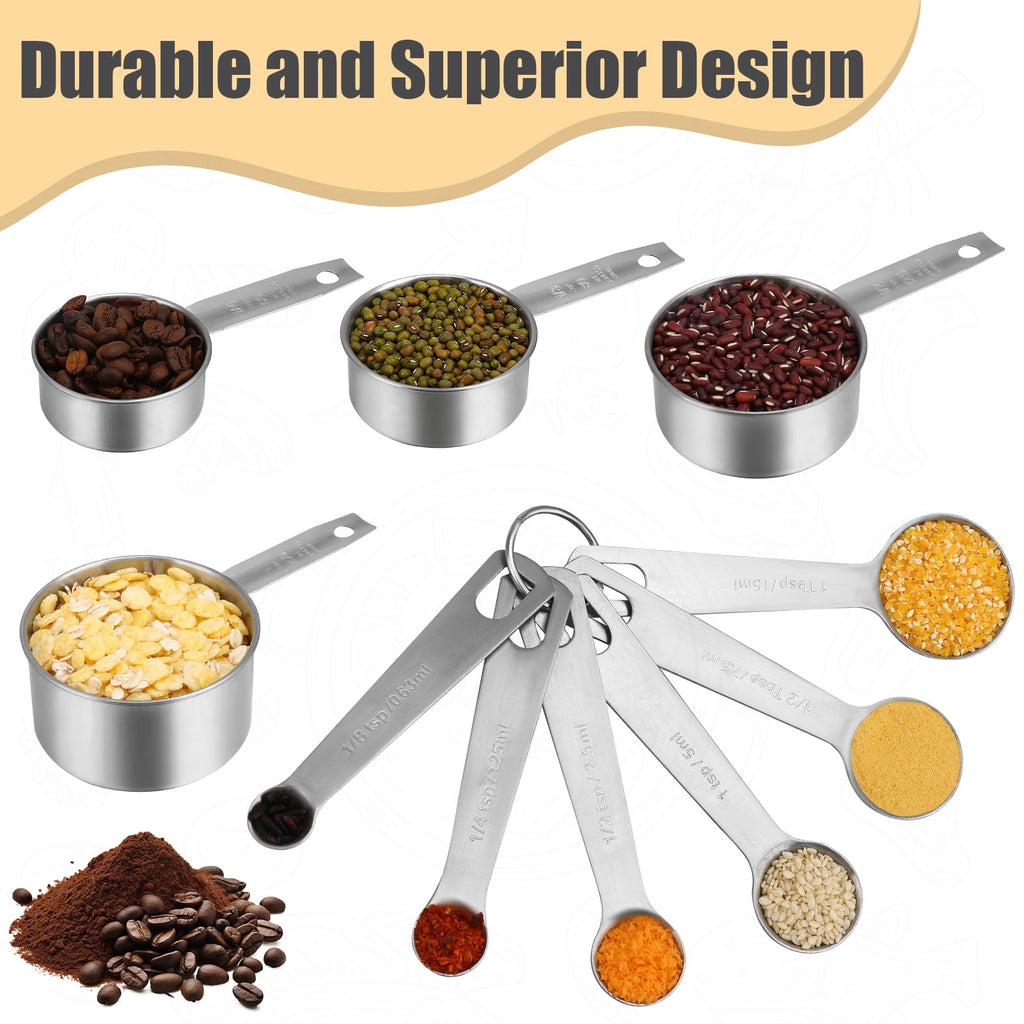 Square 14-Piece Measuring Cups and Spoons Set, Nesting Stainless Steel Measuring Cups Spoons with Plastic Measuring Cup for Dry and Liquid I - Image 5