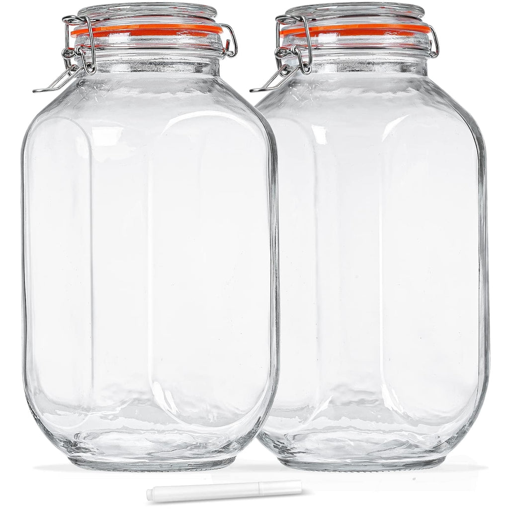 2 Pack 1 Gallon Glass Storage Jars with Airtight Lids,Square Glass Storage Jars for Fermenting, Clear Glass Canister ...
