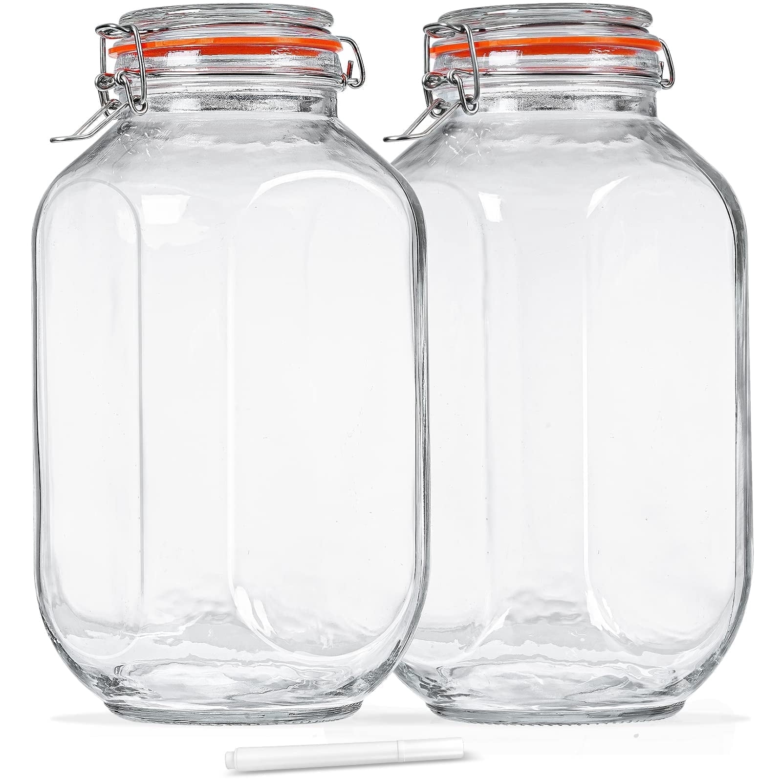 2 Pack 1 Gallon Glass Storage Jars with Airtight Lids,Square Glass Storage Jars for Fermenting, Clear Glass Canister ...