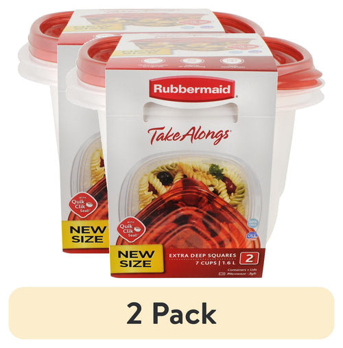 (2 pack) Rubbermaid TakeAlongs 7.0-Cup Extra Deep Square Food Storage Containers, Ruby Red, 2 pack