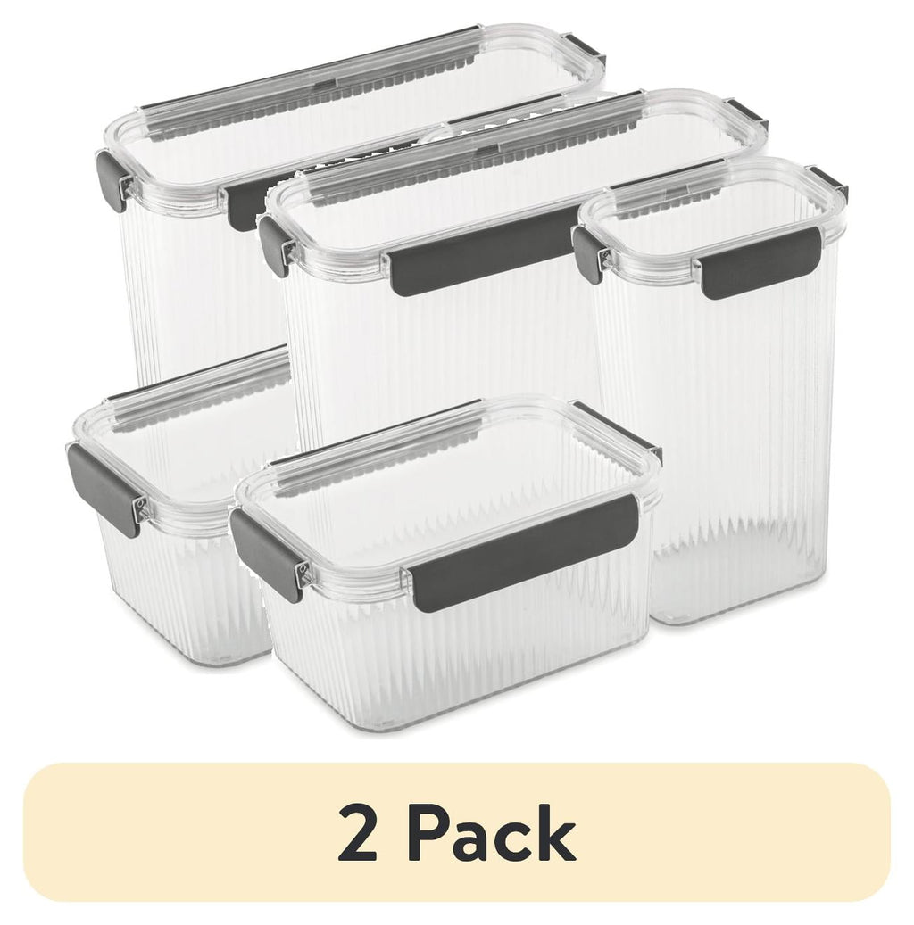 (2 pack) Thyme and Table 6-Piece Clear Ribbed Food Storage Container Set