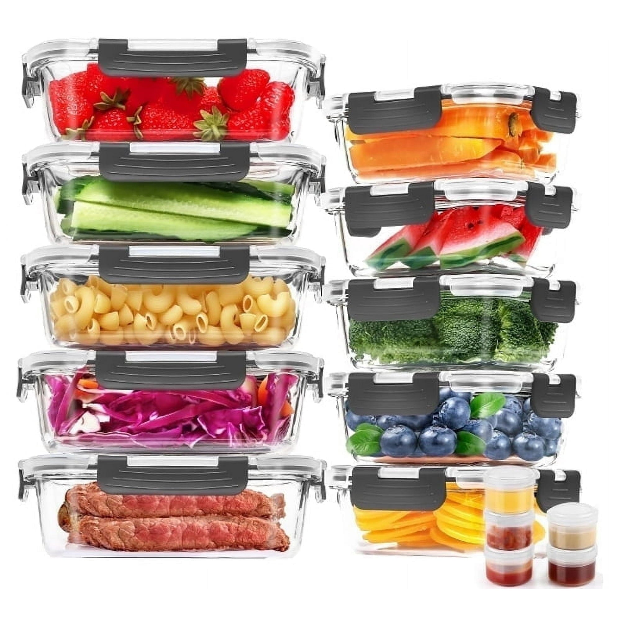 30 Pcs Glass Food Storage Containers with Lids, Glass Airtight Meal Prep Container Set for Lunch, Kitchen Pantry Orga...