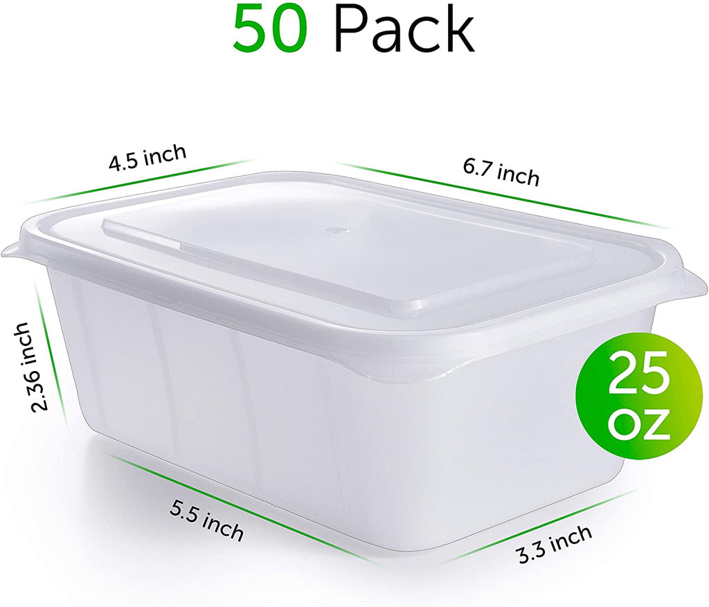 50 pack Plastic Food Storage Container 25 Oz 100% BPA-free - Reusable Plastic Containers with Lids - Image 3